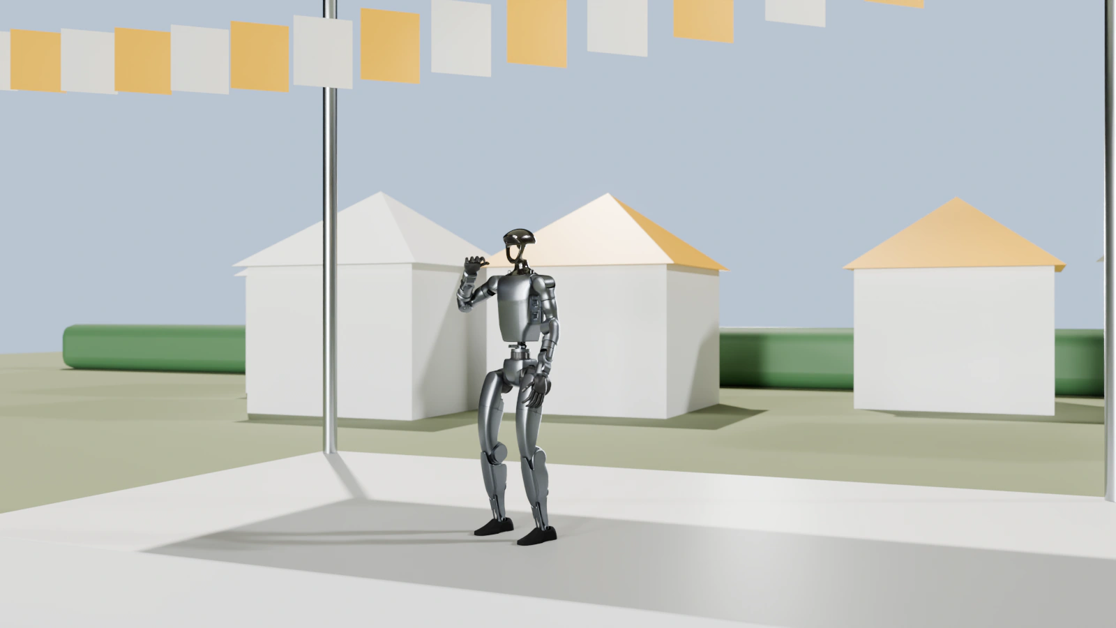 Humanoidní robot Unitree G1 na festivalu pod širým nebem za denního světla